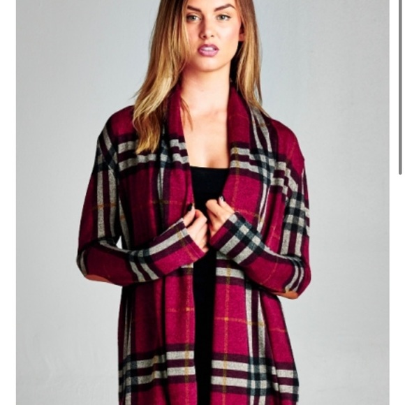 Vanilla Bay size small woman’s plaid faux suede elbow open cardigan. - Picture 2 of 9